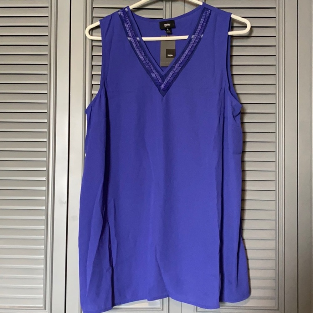 NWT Mossimo : Large Blue Tank Top Blouse w/ Beads